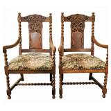 Pair of Jacobean Revival Barley Twist Armchairs