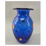 Signed Blue Orrefors Sweden Art Glass Vase