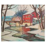 Impasto Oil, Red Mill Winter Creek Landscape