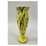 Bohemian Yellow & Black Spatter Glass Pedestal