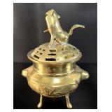 Chinese Brass Tripod Censer with Shishi Finial