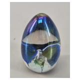 Small Iridescent Art Glass Egg Paperweight