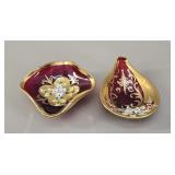 Bohemian Murano-Style Ruby Glass Trinket Dishes