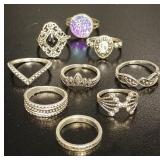 9-Piece Bohemian Silver-Tone Fashion Ring Set