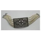 Victorian 5 Row Faux Pearl & Rhinesrone Choker