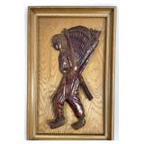 Vintage Folk Art Carved Wood Hunter Relief