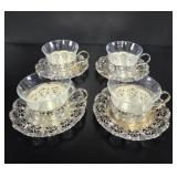 Mid-Century Silver Overlay Glass Demitasse Set