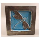Grueby Style Dragonfly Pottery Garden Block