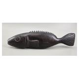 Hand-Carved Dark Wood Fish Sculpture