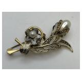 Delicate Damascene Spanish Brooch and faux