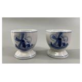 Blue Delft Hand Painted Pair of Egg Cups by K&S