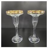 Pair of Mid-Century Gold-Rimmed Glass Candlesticks