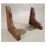 Antique Utilitarian Pine & Metal Bookends