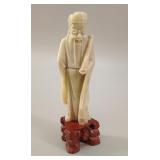 Chinese Carved Soapstone Shouxing Figure on Stand