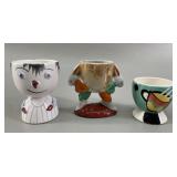 3 Hand Painted Egg Cups, Vtg