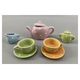 Miniature Vtg Child's Polka Dot Tea Set for 2
