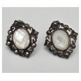 925 Sterling Mother of Pearl & Marcasite Earrings