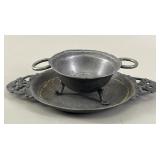 Continental Pewter Porringer and Underplate