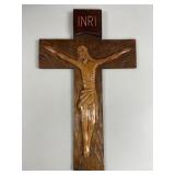 Hand-Carved Oak INRI Crucifix, Mid-20th Century