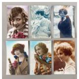 Set of 6 Early French Postcards, 1920s flapper