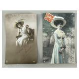 Set of 2 Early 1900s French Postcards, Hand