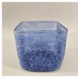 Blue Mottled Art Glass Square Vase