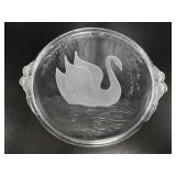 Etched Swan Platter vtg
