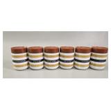 6 Mid-Century Striped Milk Glass Spice Jars