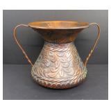 Vtg Hammered Copper Vase Spittoon Leaf & Floral