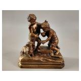 J.Catineau Bronzed Sculpture Children with Lamb