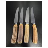 4 Sheffield Stag-Handle Knives vtg