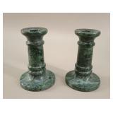 Pair of Italian Turned Green Marble Candlesticks