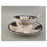 Aynsley Cobalt w Floral Teacup & Saucer