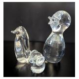3 Mid-Century Crystal Art Glass Animal Figurines