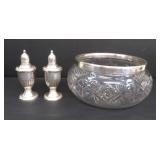 Antique Sterling Silver Rimmed Crystal Salad /