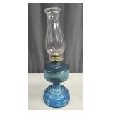 Blue Pressed Glass Oil Lamp vtg