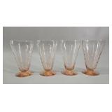 Four Pink Depression Glass Optic Footed Tumblers