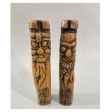 Pair of Korean Jangseung Totem Poles vtg