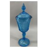 Indiana Glass Diamond Point Blue Lidded Candy Jar