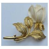 VTG Gold-Tone Carved Rose Brooch