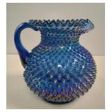 Fenton 1992 Cobalt Carnival Glass Hobnail Pitcher