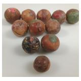 12 Antique Hand-Painted Wood 'Blooms' Marbles