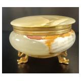 Italian Alabaster Trinket Box w/Gilt Dolphin Feet