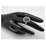 Sterling & Nephrite Jade Ring vtg