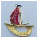 VTG Coro Enamel Sailboat Pendant