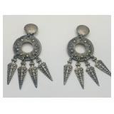 VTG Brutalist Silver Tone Clip-On Dangle Earrings