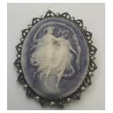 VTG Lavender Glass Dancing Muses Cameo Brooch