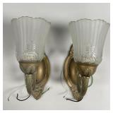 French Empire Style Brass & Frosted Glass Sconces