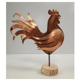 Brutalist Copper Rooster Sculpture on Wood Base