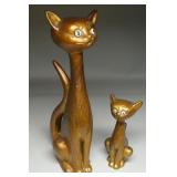 MCM Gold Long Neck Cat Figures 13 & 6.5 Inch Tall